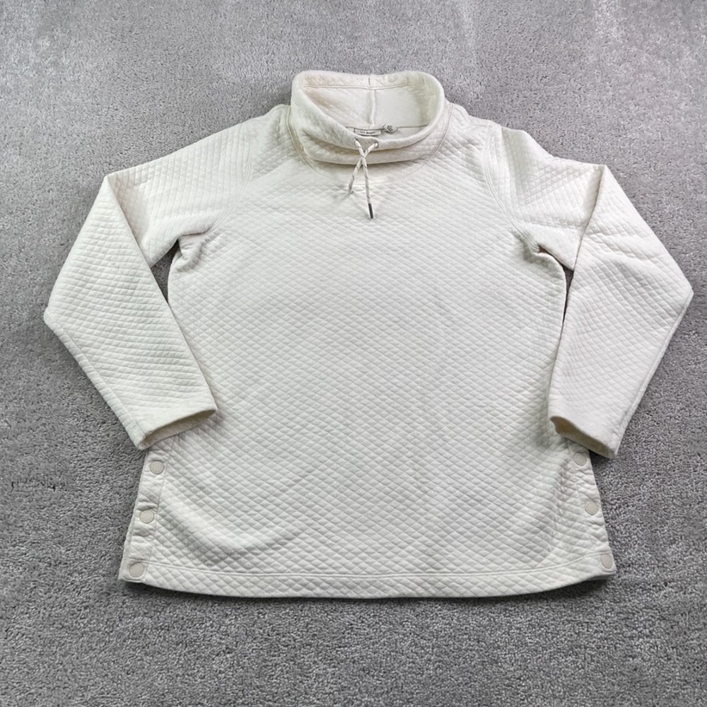 LL Bean Sweatshirt Womens Medium Ivory Softlight Quilted Funnel Neck Pullover